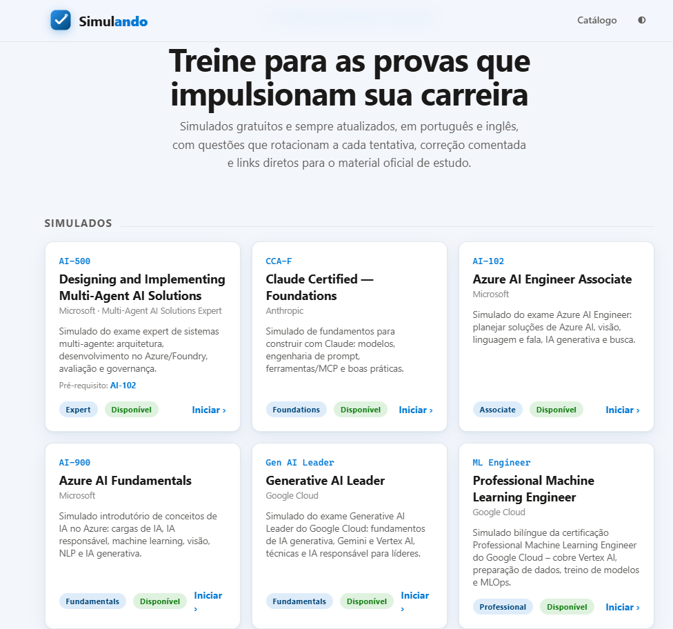 Simulados de certificação · IA & Cloud
