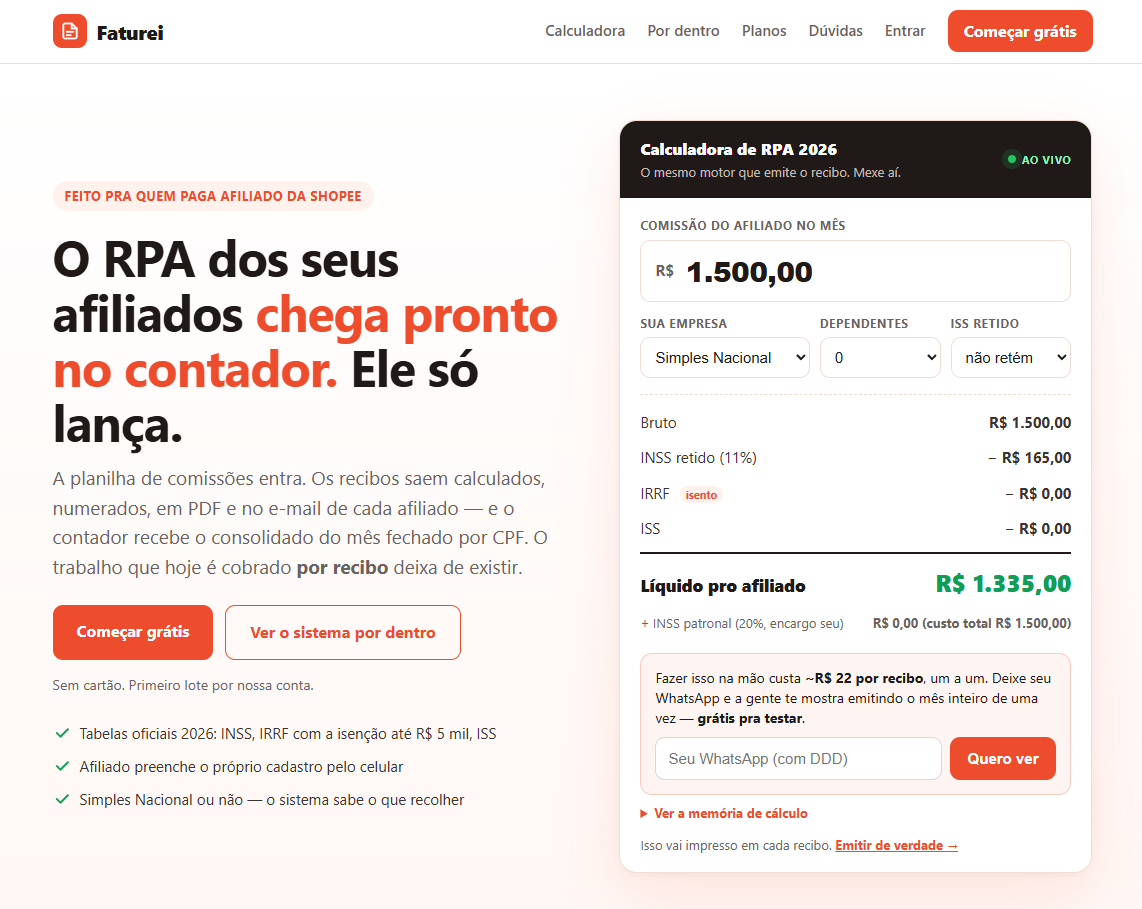 Faturei - Emissor de RPA